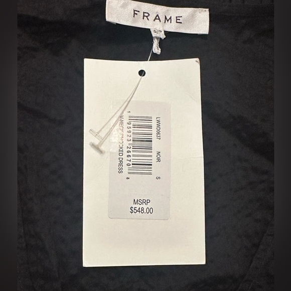 FRAME Denim V neck Smocked Long Sleeve Mini Dress Size Small Black NWT - Picture 11 of 11